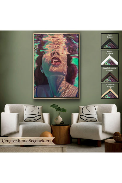 Çerçeveli Su Altında Kadın Kanvas Tablo, Sualtı Yağlıboya Tablo Efektli Tablo-5280