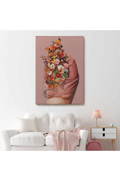 Soyunan Kadın Renkli Kelebekler ve Çiçekler Detaylı Tablo-6060