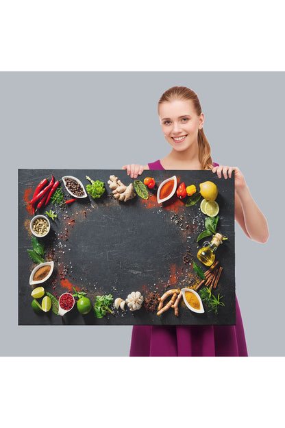 Mutfak Masasındaki Baharatlar Dekoratif Kanvas Duvar Tablosu-3727