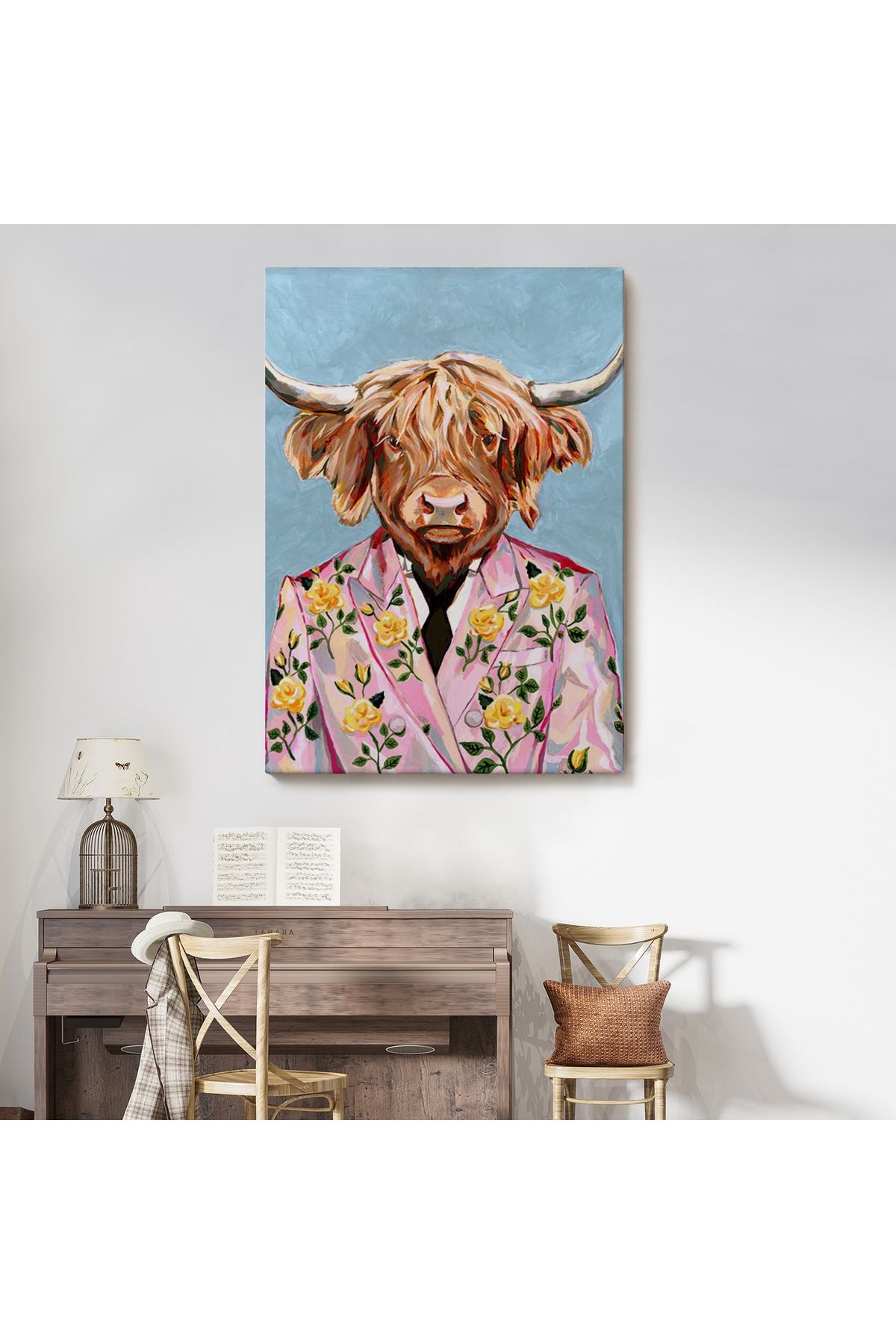 HG Pembe Ceketli Boğa Duvar Tablosu-6350