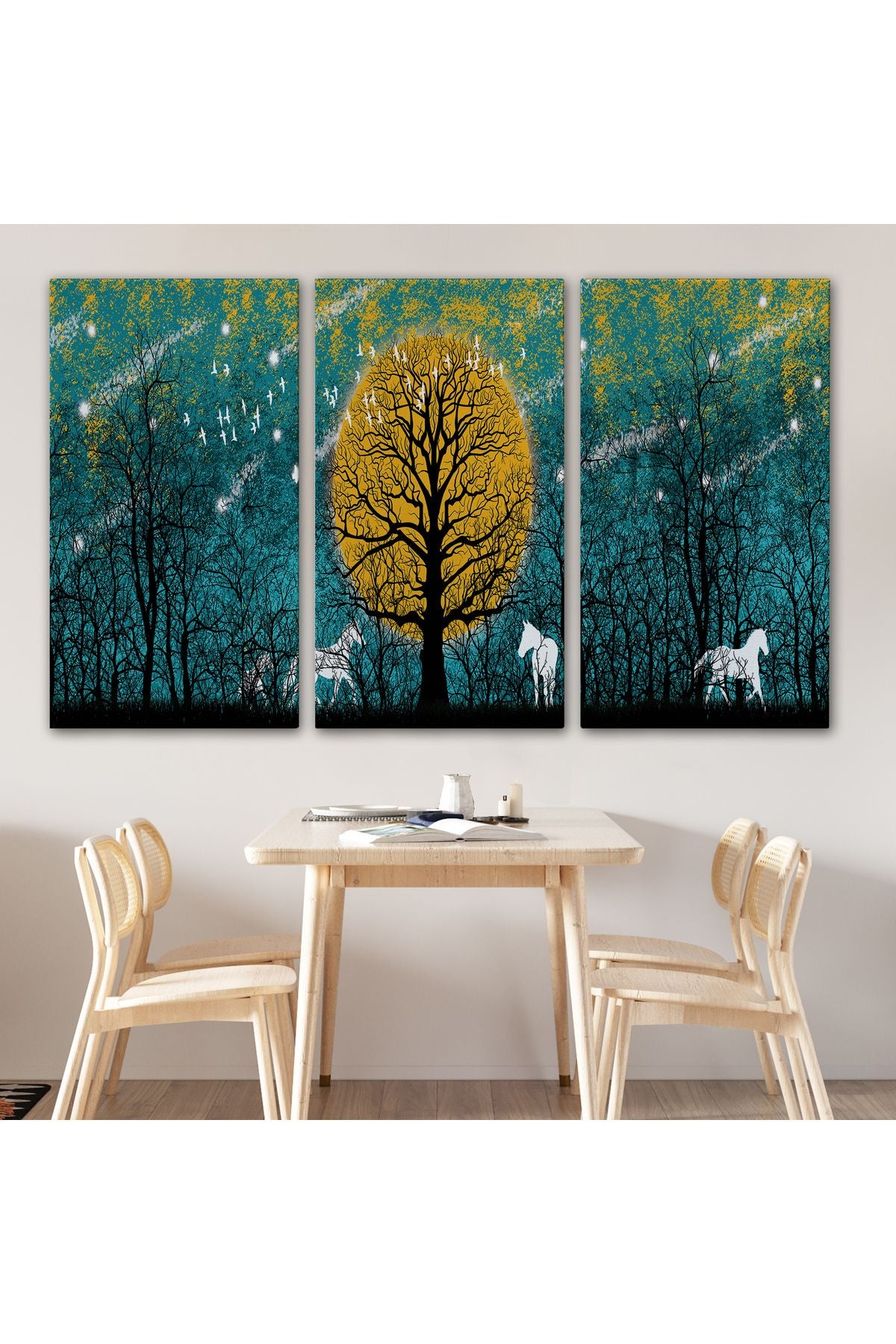 Geceyarısı Ormanda Gezen Atlar Kanvas Tablosu-5041