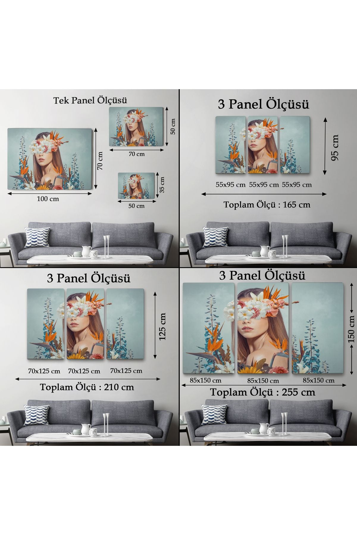 Çiçekler İçindeki Güzel Kadın Portresi Kanvas Tablo-5023