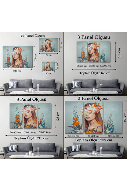 Çiçekler İçindeki Güzel Kadın Portresi Kanvas Tablo-5023