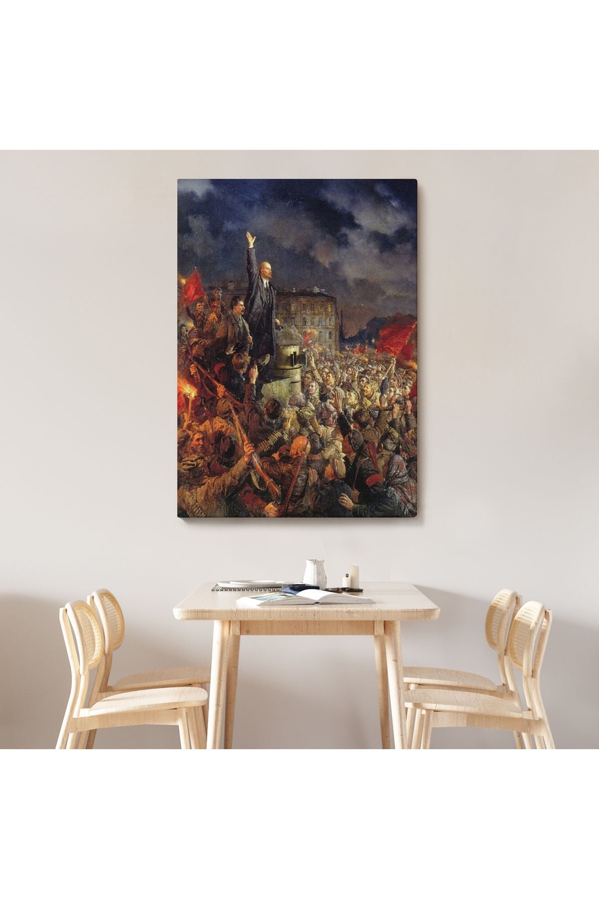 Vladimir Ilyic Lenin ve Josef Stalin Ekim Devrimi Sırasında Duvar Tablosu-6301