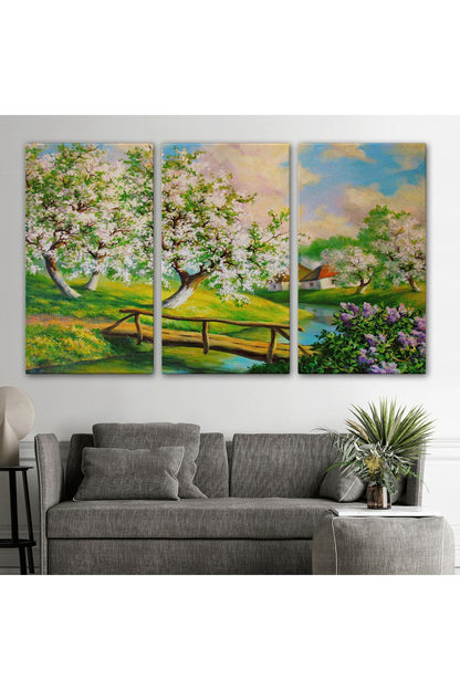 Köy içinden Akan Akarsu Bahar Manzarası Duvar Tablosu-1204