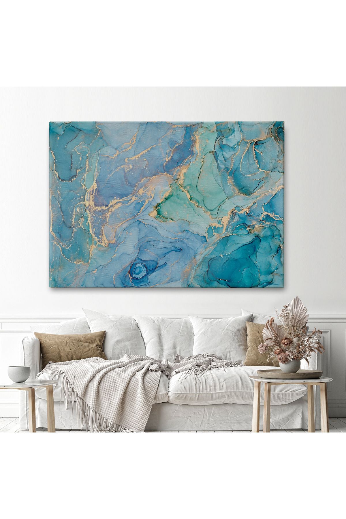 Mürekkep ve Alkol Elementleri ile Mermer Deseni Verilmiş Kanvas Tablo-5050