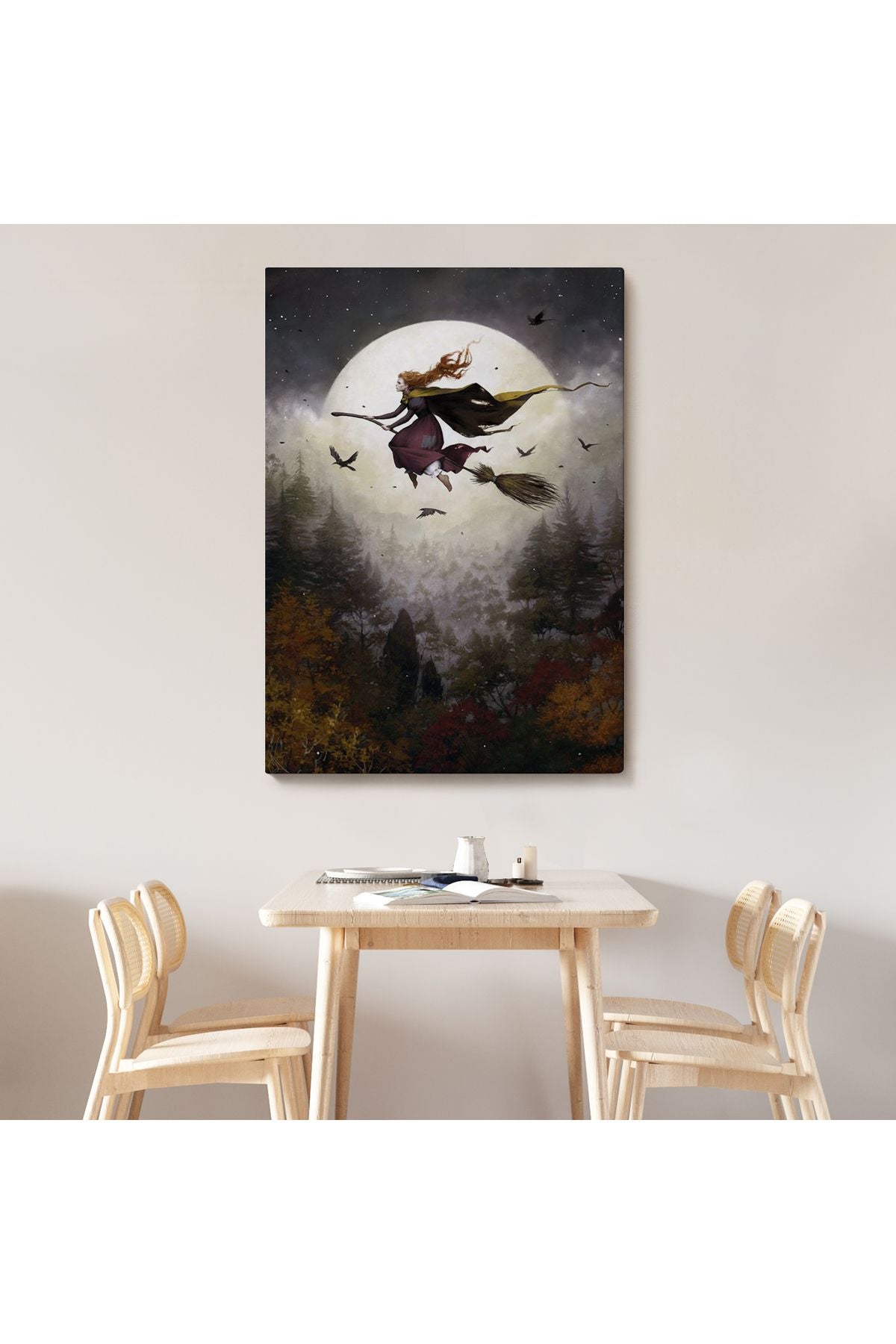 Süpürge ile Uçan Cadı, Cadılar Bayramı Helloven Duvar Tablosu -6159