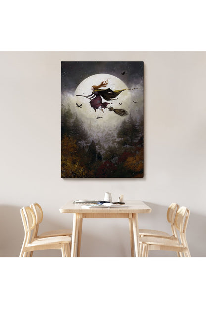 Süpürge ile Uçan Cadı, Cadılar Bayramı Helloven Duvar Tablosu -6159