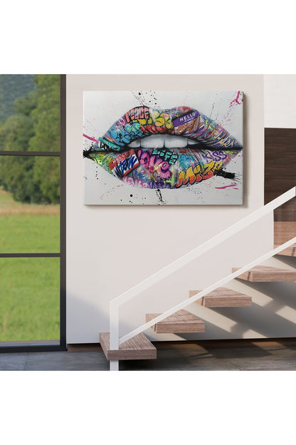 Dudak ve Diş Kanvas Tablo, Banksy Dudaklar Sokak Graffiti Sanatı Kanvas Tablo-5414