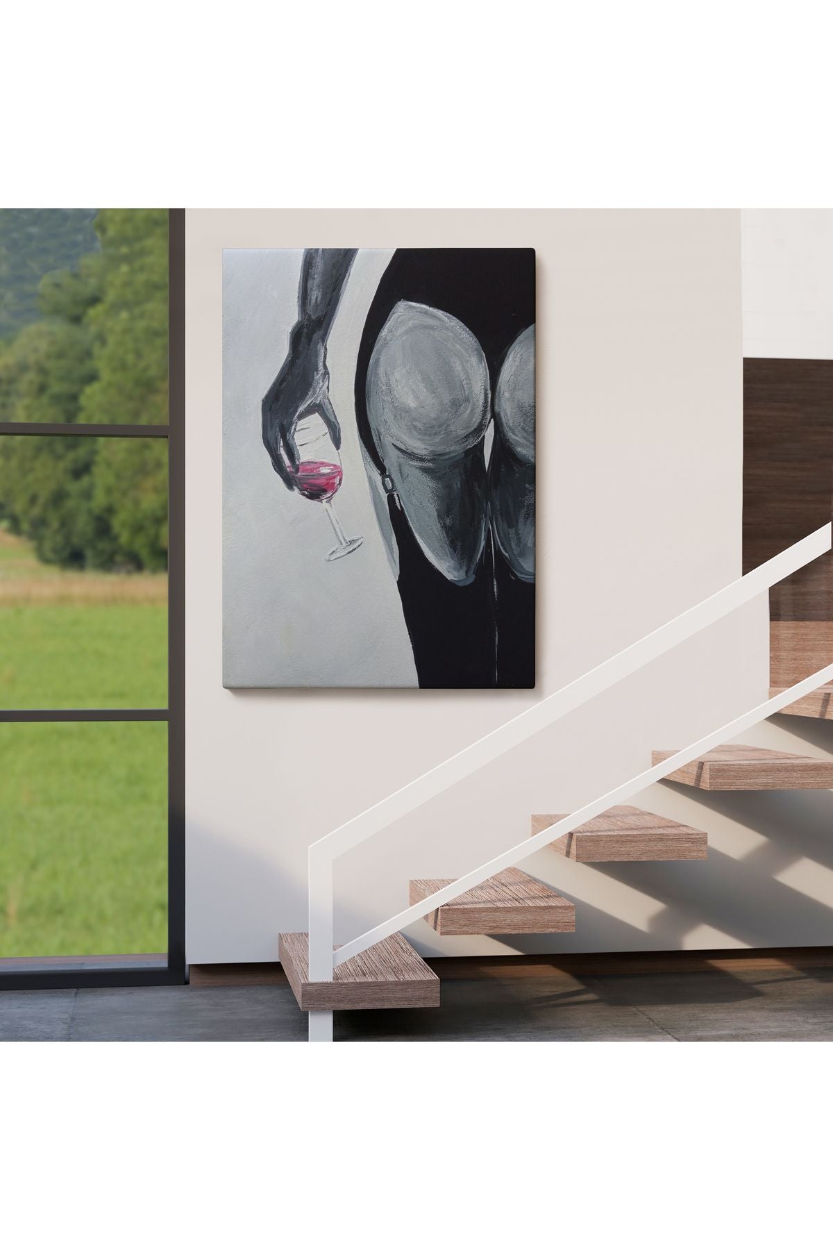 Kızmızı Şarap İçen Sexi Kadın Duvar Tablosu-6219