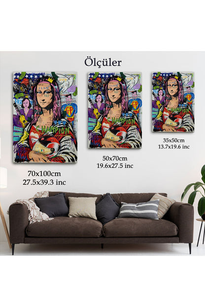 Renkli Mona Lisa Banksy Kanvas Tablo, Sokak Sanatı, Pop Art-5306