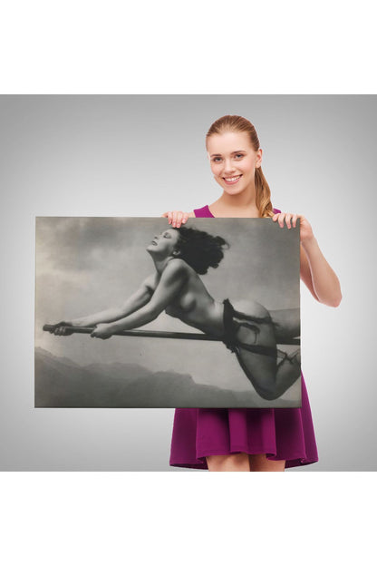 Süpürgeye Binen Çıplak Cadı Tablo, Cadılar Bayramı Gotik Tablo, William Mortensen-5395