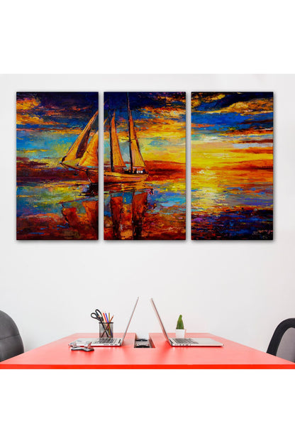 Deniz ve Yelkenli Manzarası Yağlıboya Görünüm Dekoratif Kanvas Duvar Tablosu-3708