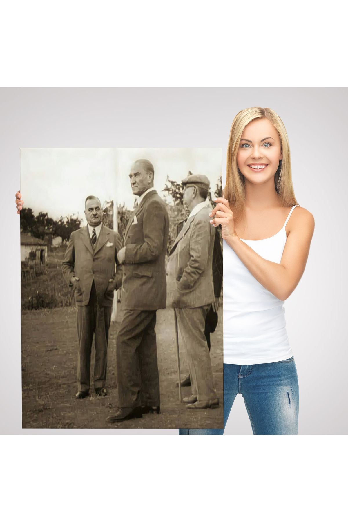 Dekoratif Duvar Tablosu-Atatürk, Celal Bayar ve Kılıç Ali Muhafız Alayında Kanvas Tablo 6259
