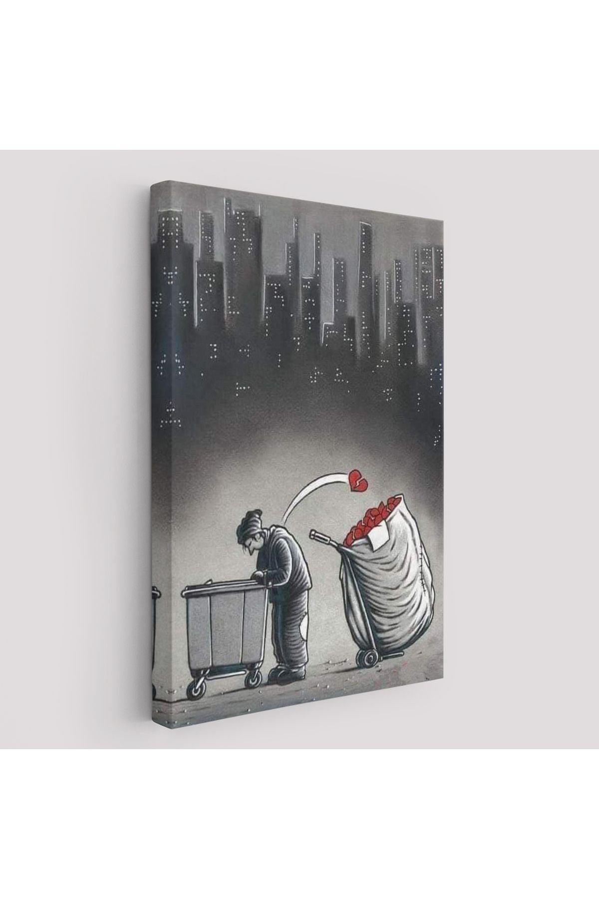 Şehirdeki Kırık Kalpleri Toplayan Çöpçü Duvar Tablosu-6104
