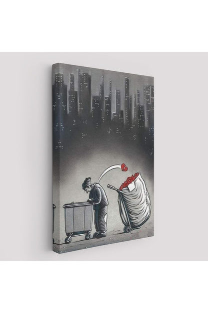 Şehirdeki Kırık Kalpleri Toplayan Çöpçü Duvar Tablosu-6104