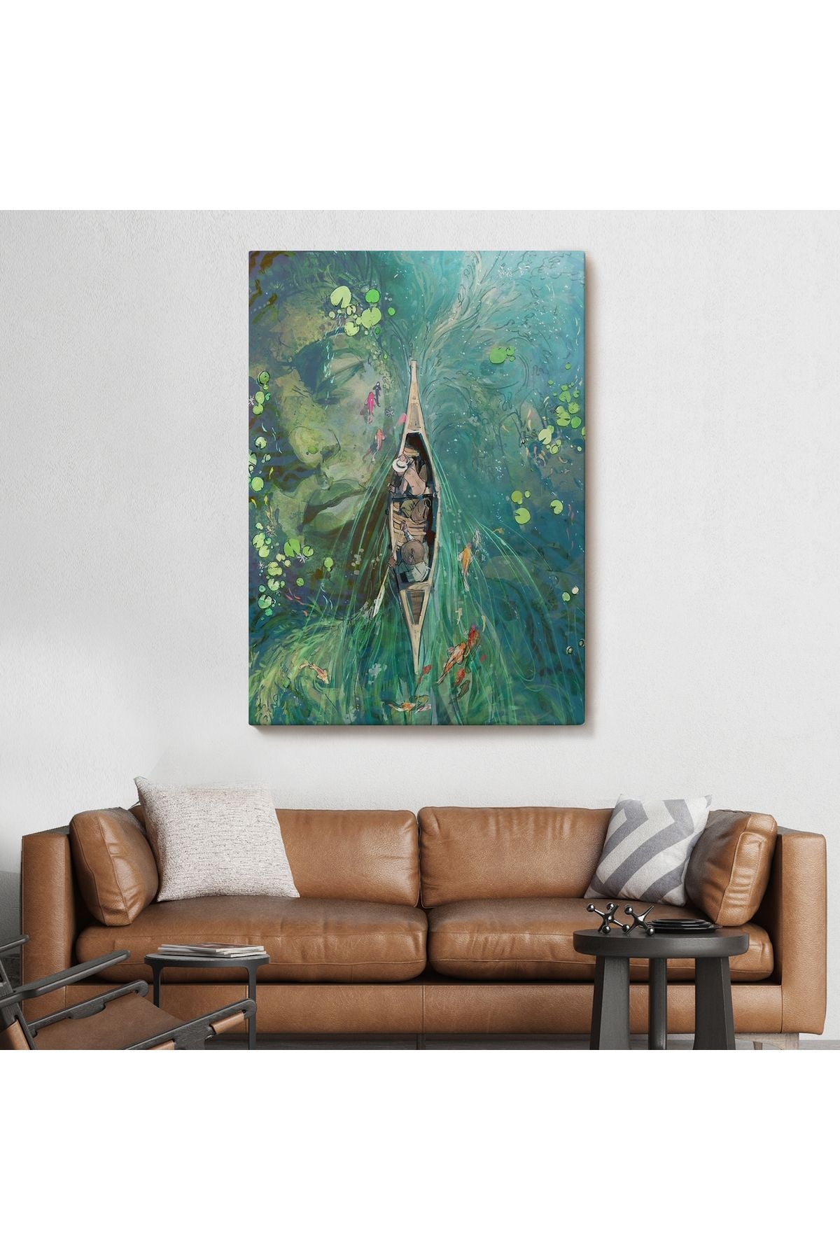 Lilyumların Altında Kano ile Gezen Duvar Tablosu-6163