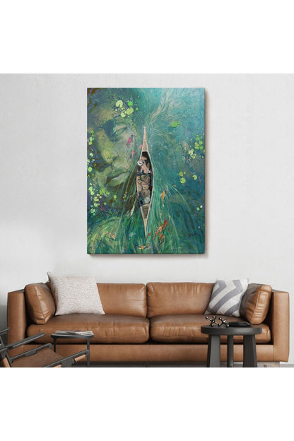 Lilyumların Altında Kano ile Gezen Duvar Tablosu-6163