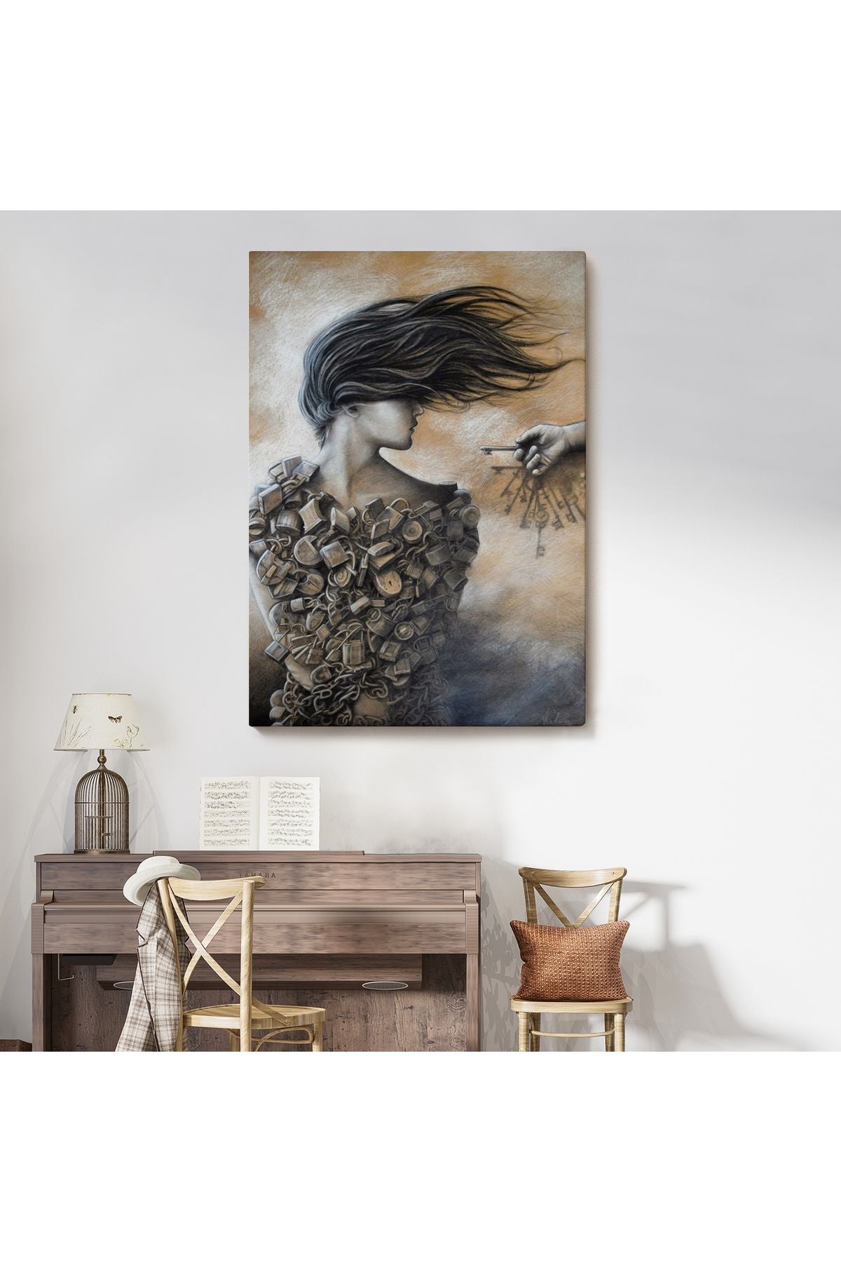 Özel Tasarım Kilitler İçindeki Kadın Duvar Tablosu-6067