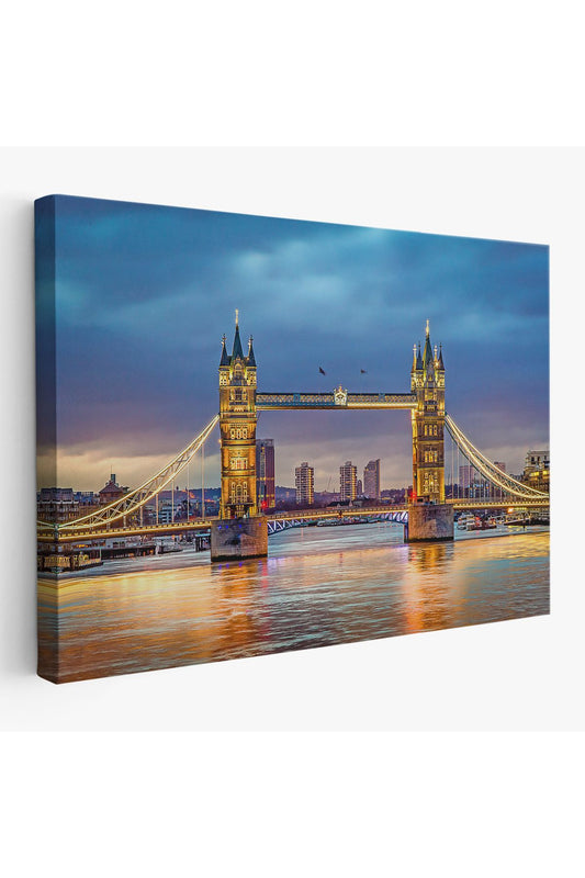 Özel Tasarım Londra Köprüsü Gece Manzara Tablosu-6638