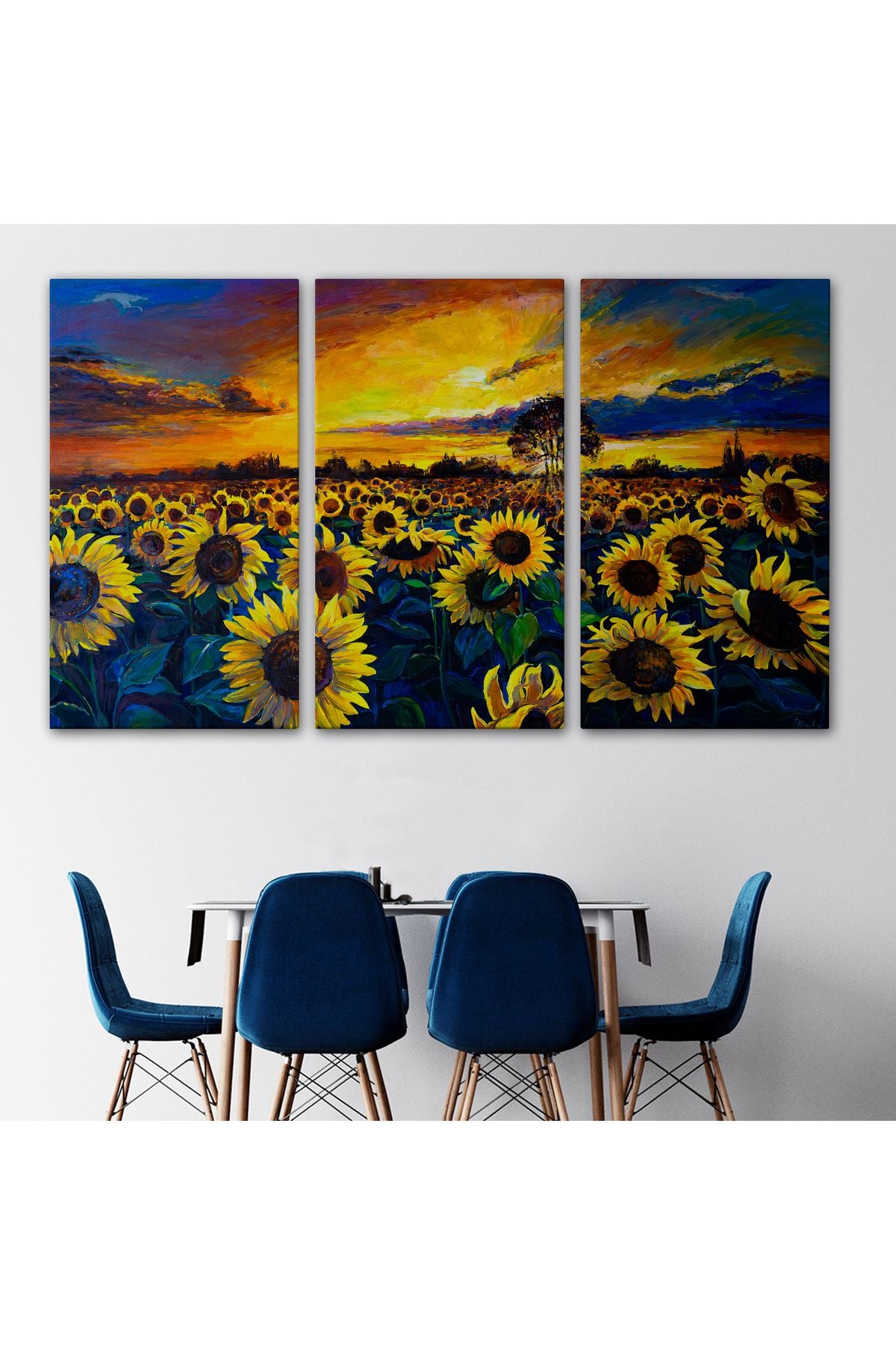 Ayçiçeği Tarlası Yağlıboya Görünüm Dekoratif Kanvas Duvar Tablosu-3751