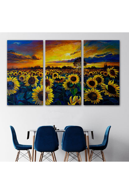 Ayçiçeği Tarlası Yağlıboya Görünüm Dekoratif Kanvas Duvar Tablosu-3751