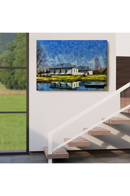 Göl Kenarındaki Köy Evi Dekoratif Duvar Tablosu-3528