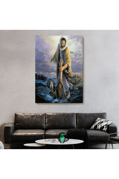 İsa Peteri Kurtarıyor Tablo, Hırıstıyan Hediyesi, Jesus Saving Peter-6092