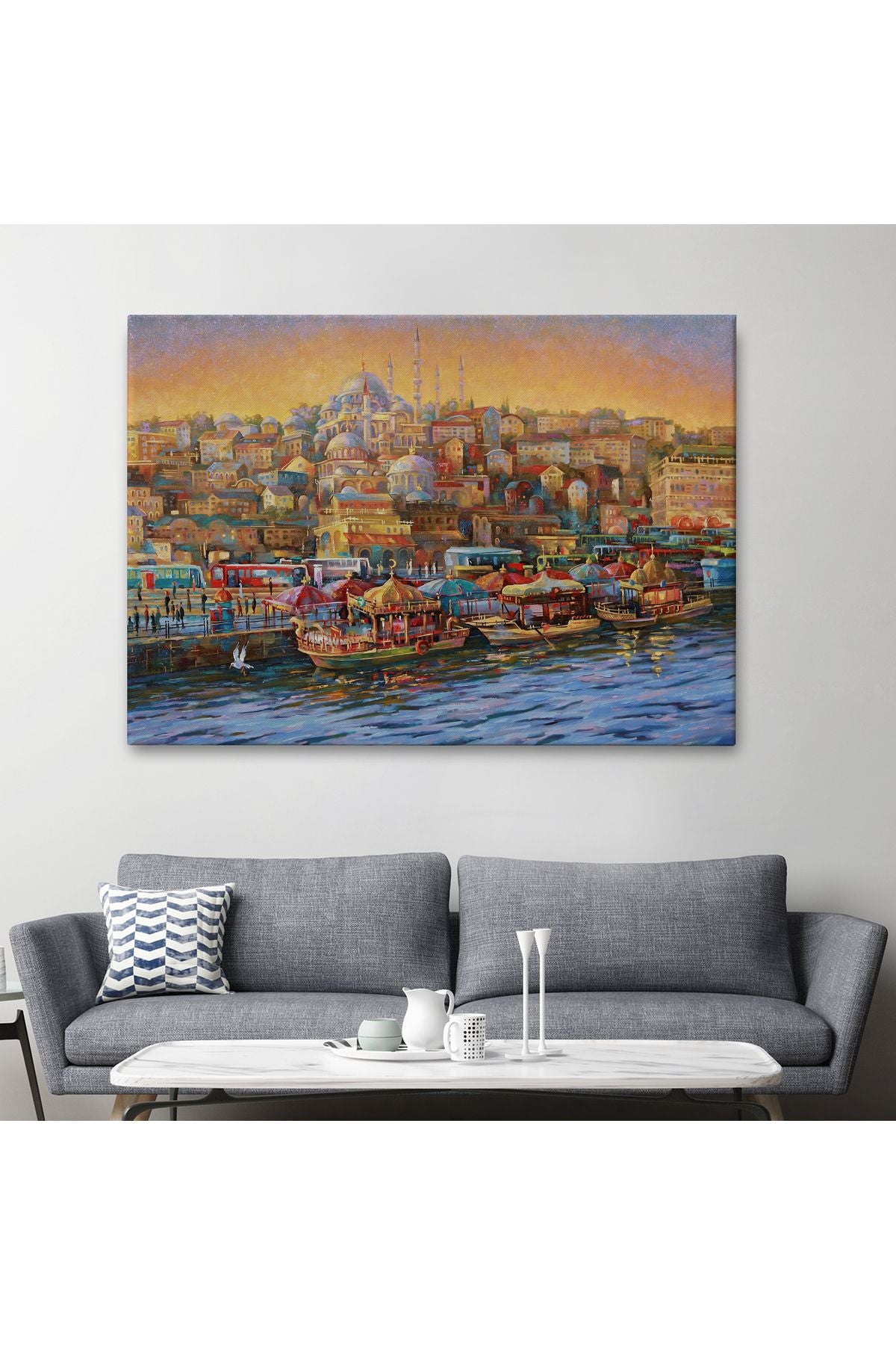 Eminönü Balıkçı Tekneleri Yağlıboya Görünümlü Kanvas Tablo-3598