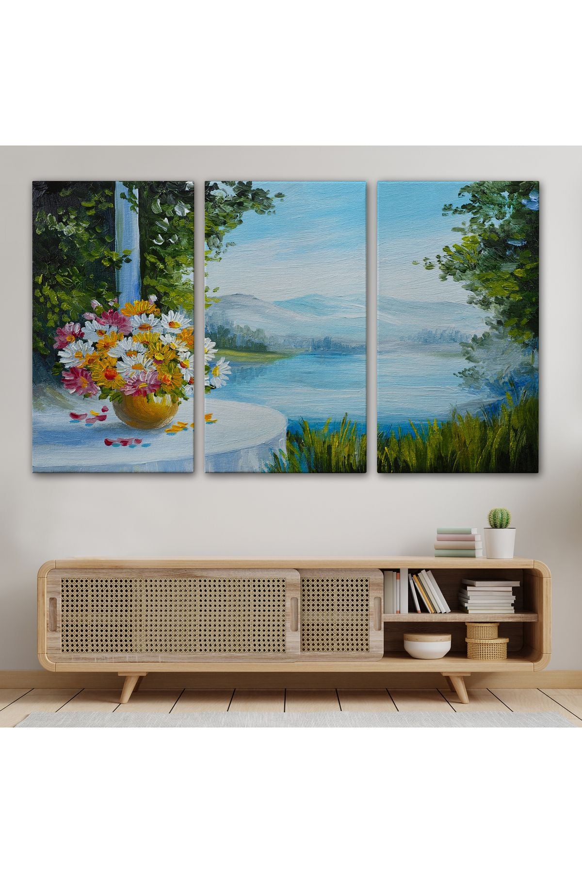 Yaz Deniz Manzarası Yağlıboya Görünüm Dekoratif Kanvas Duvar Tablosu-3498