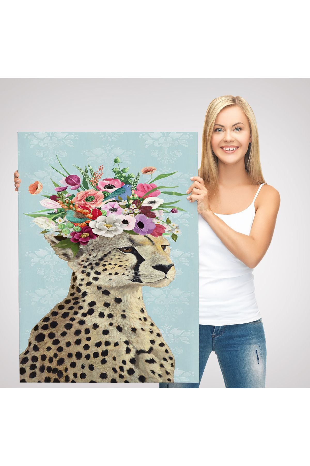 Çiçek Taçlı Kraliçe Çita Kanvas Tablo-6090