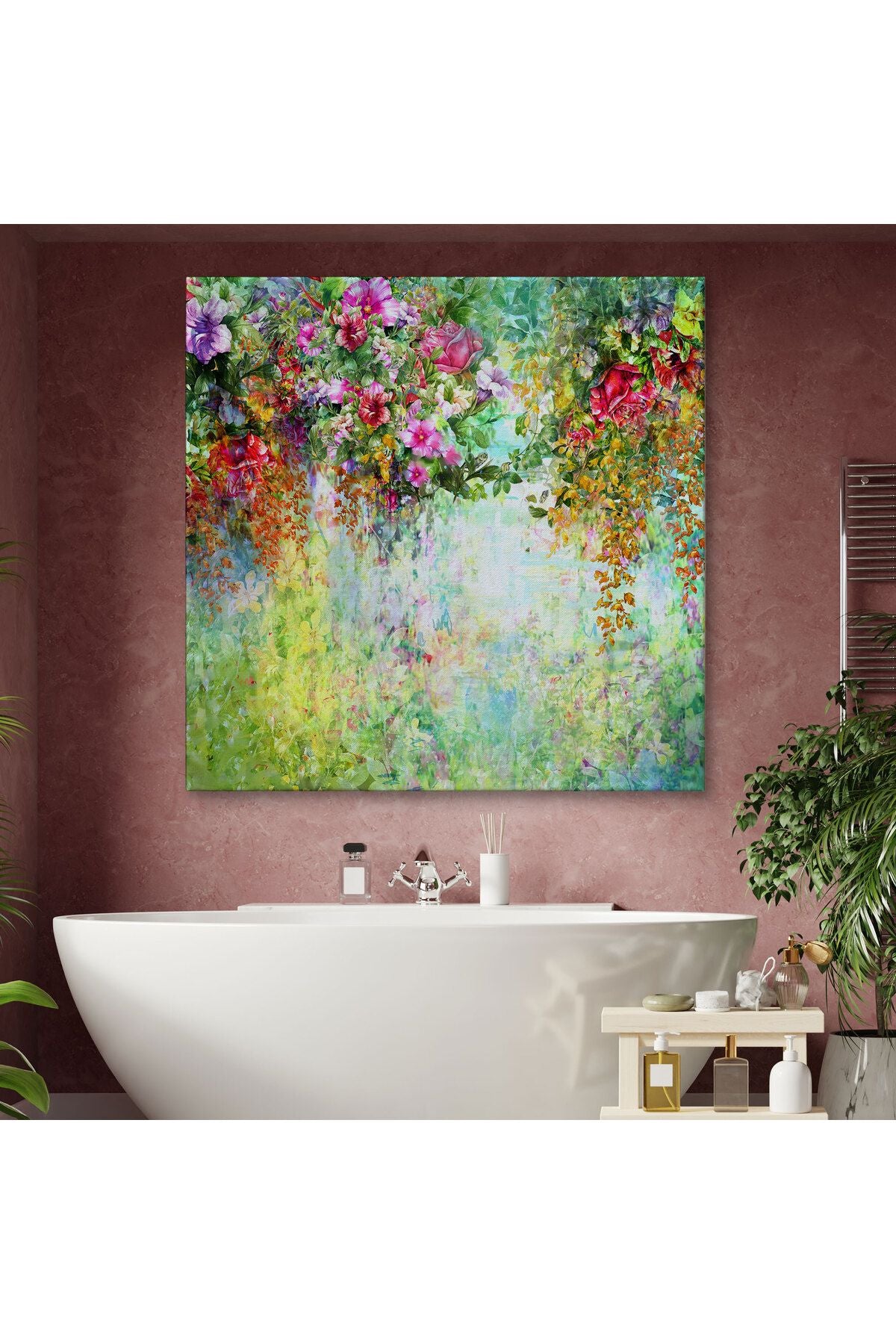 Soyut Çiçekler Suluboya Görünüm Dekoratif Kanvas Duvar Tablosu-5832