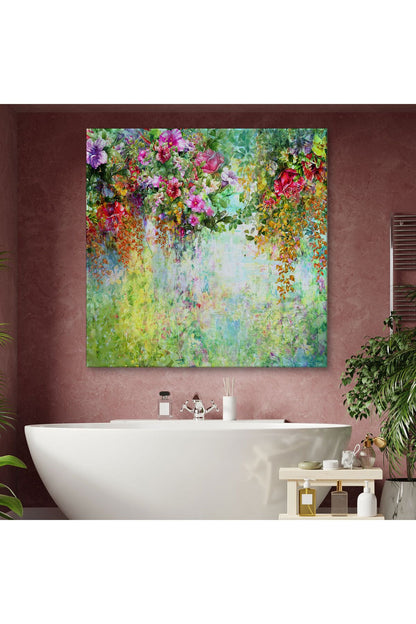 Soyut Çiçekler Suluboya Görünüm Dekoratif Kanvas Duvar Tablosu-5832