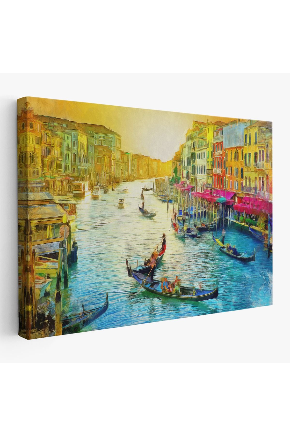 İtalya Venedik Gondol Manzarası Yağlıboya Görünüm Dekoratif Kanvas Duvar Tablosu-3623
