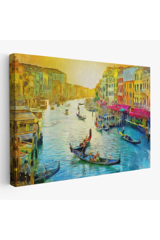 İtalya Venedik Gondol Manzarası Yağlıboya Görünüm Dekoratif Kanvas Duvar Tablosu-3623