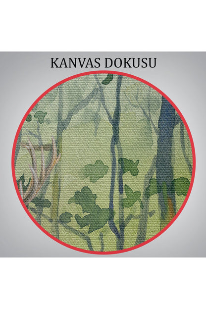 Geyik Ailesi Suluboya Görünüm Dekoratif Kanvas Duvar Tablosu-3648