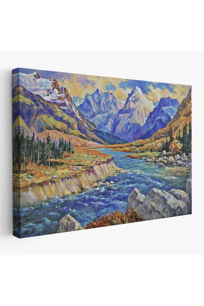 Kafkas Dağları Manzaralı Yağlıboya Görünüm Dekoratif Tablo-3611
