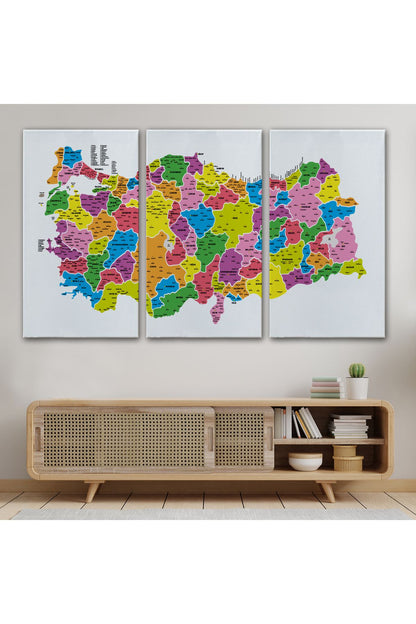 Türkiye Haritası Kanvas Tablo İl ve İlçeli Ayrıntılı Eğitici Dekoratif Tablo 3029