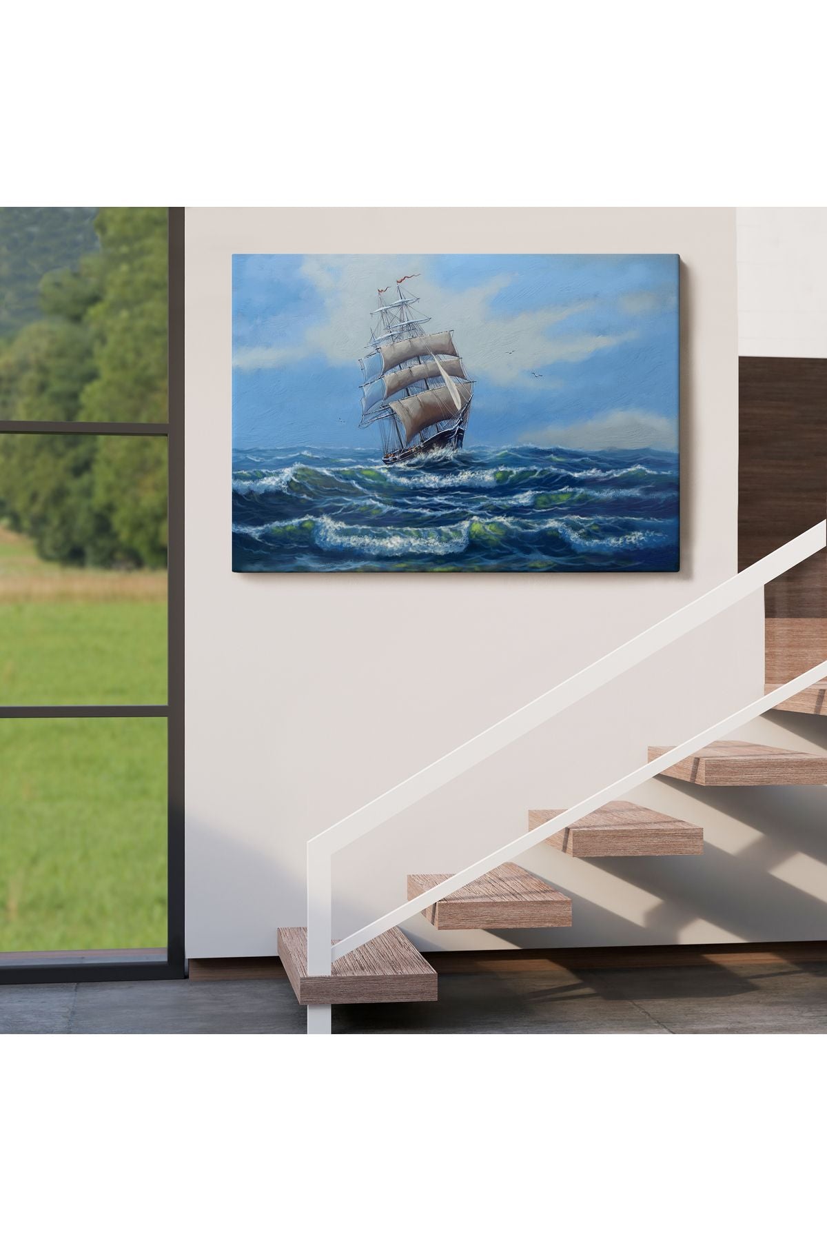 Dalgalı Okyanustaki Büyük Yelkenli Duvar Tablosu-1215