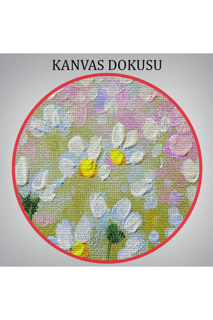 Kır Çiçekleri Yağlıboya Görünüm Dekoratif Kanvas Duvar Tablosu-3535