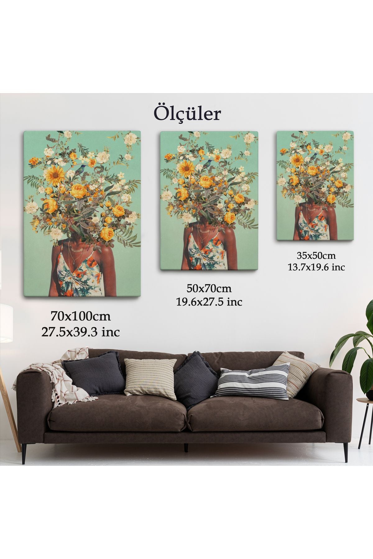 YB HG Çiçek Başlı Siyahi Kadın, Afrıkalı Kadın Kanvas Tablo -6079