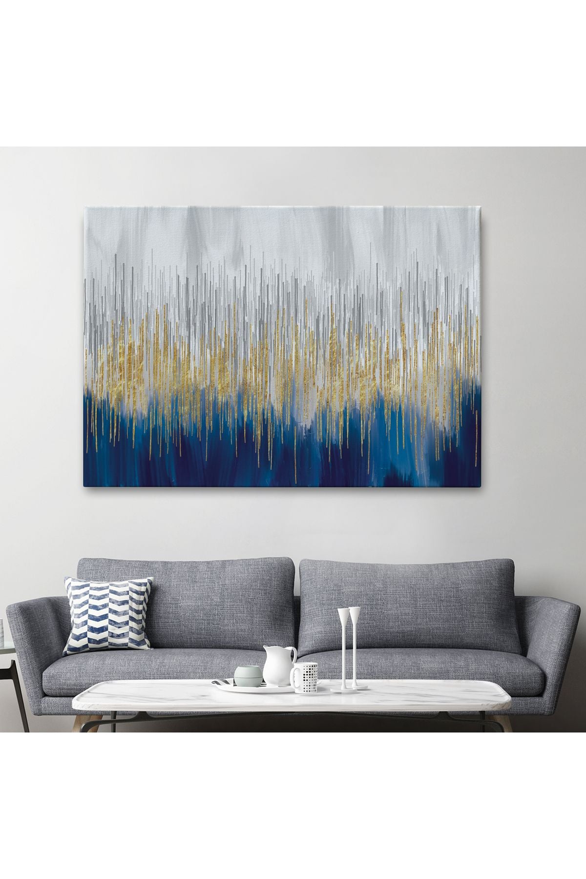 Mavi ve Gold'un Müthiş Uyumu Modern Kanvas Tablo-5046