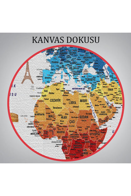 Türkçe Dünya Haritası Son Derece Ayrıntılı Eğitici ve Sembollü Kanvas Tablo 3166