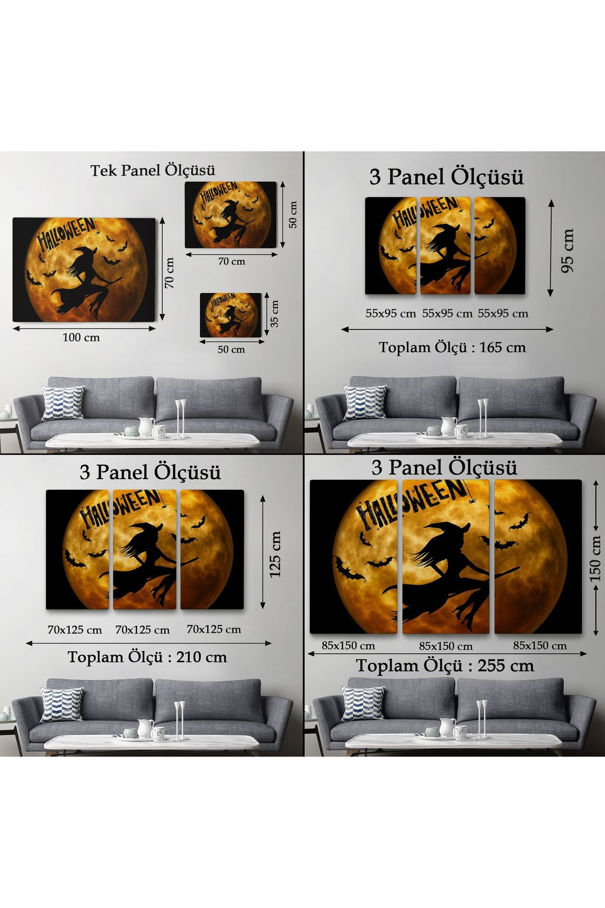 Dekoratif Kanvas Tablo, Duvar Tablosu-Cadılar Bayramı Süpürgedeki Uçan Cadı 5200