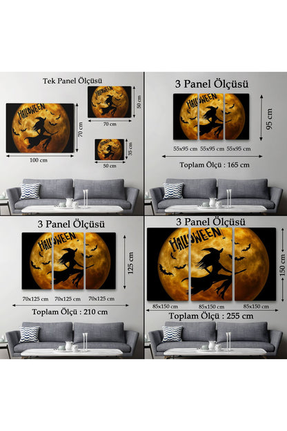 Dekoratif Kanvas Tablo, Duvar Tablosu-Cadılar Bayramı Süpürgedeki Uçan Cadı 5200