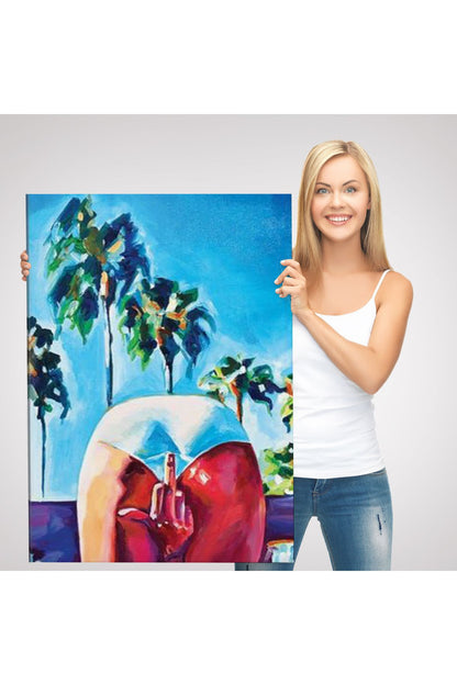 Bacaklarının Arasından Orta Parmak İşareti Yapan Kadın Tablosu-6082