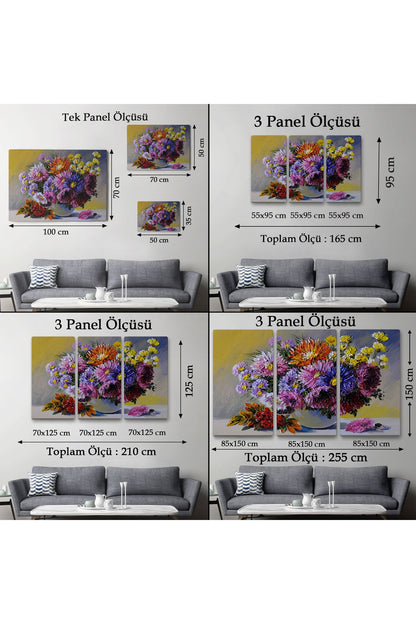 Renkli Çiçekler Yağlıboya Görünüm Dekoratif Kanvas Duvar Tablosu-3448