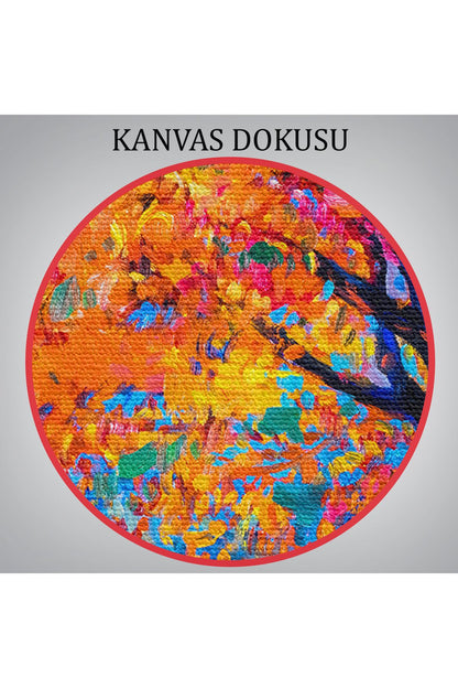 Sonbahar Ağaçları Yağlıboya Görünüm Dekoratif Kanvas Duvar Tablosu-3459