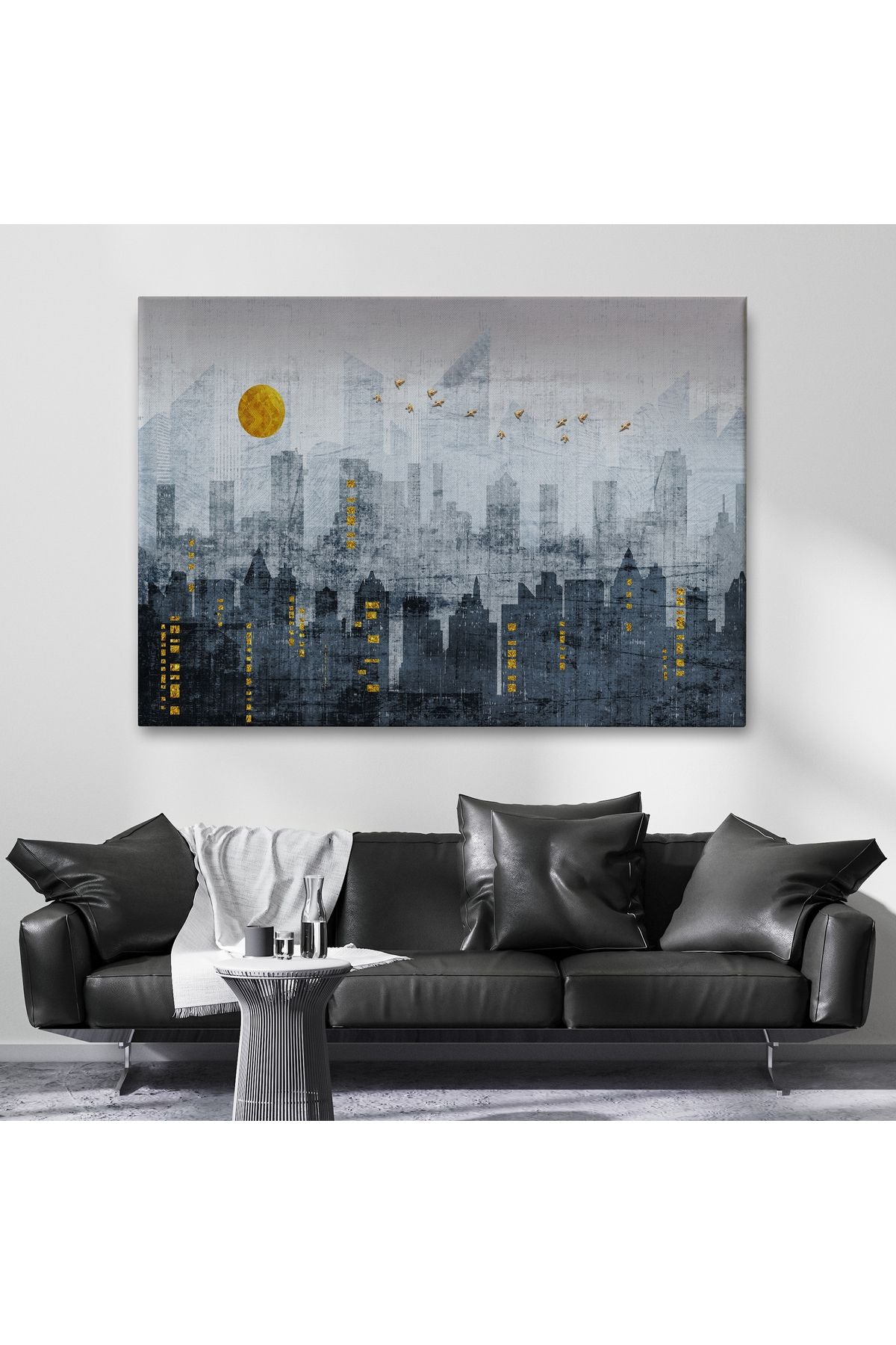 Modern Şehir Manzarasının Silueti Kanvas Tablo-5038