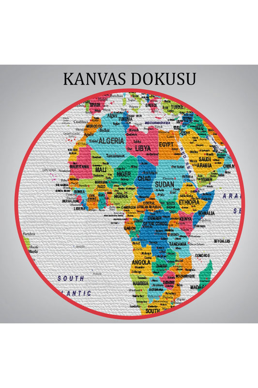 Dünya Haritası Son Derece Ayrıntılı Eğitici ve Bayraklı Dekoratif Kanvas Tablo 2796